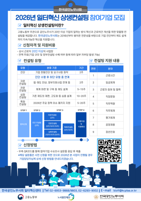 주4.5일제·노조법 개정 대응 커지자 기업 컨설팅 확대…한국공인노무사회 수행기관 선정