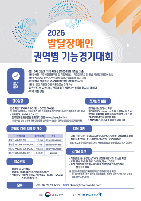 발달장애인기능경기대회 오늘(20일)부터 접수...전국 4개 권역 7월 개최