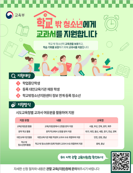 “교과서 없어 공부 끊겼다”…학교 밖 청소년에도 3만5천권 지원한다