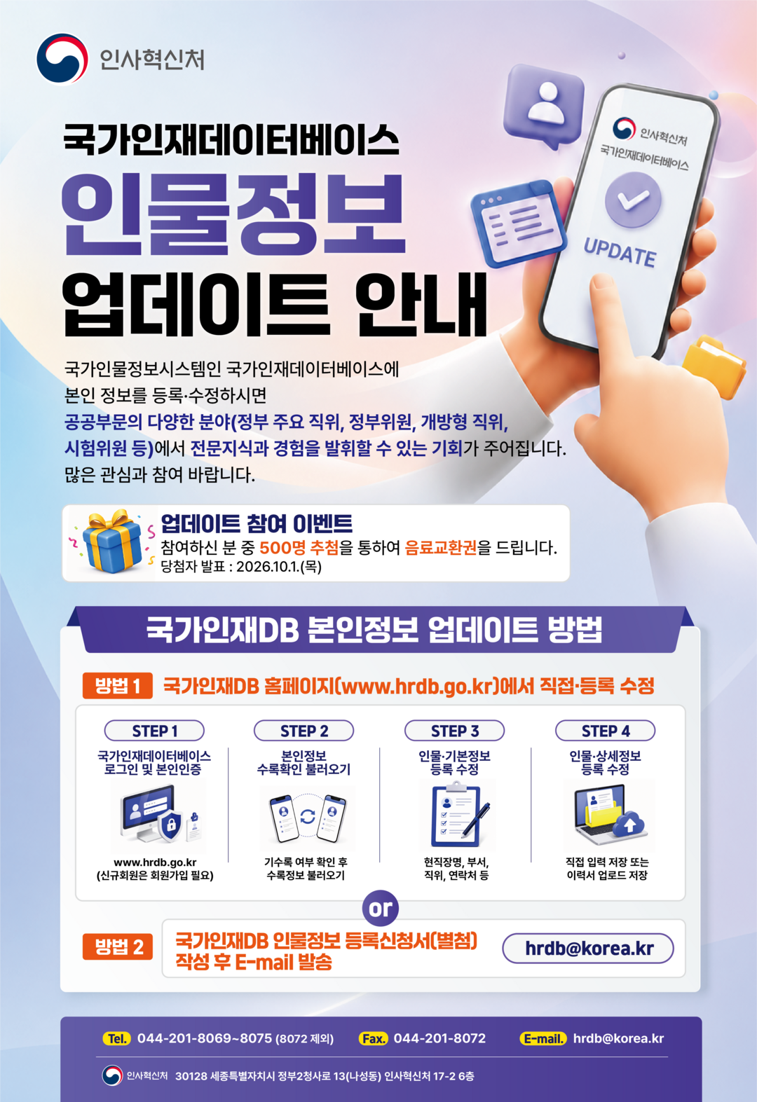 국가인재DB 40만명 정보 최신화 착수…국민이 직접 등록·수정한다