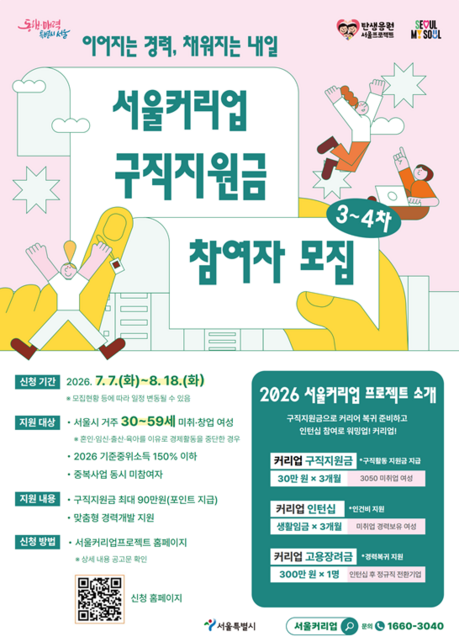 3050 경력보유여성 재도전 지원…서울커리업 구직지원금 1500명 모집