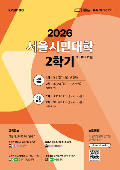 서울시민대학, 192개 무료·실속 강좌 수강생 모집...11일부터 선착순 접수 시작