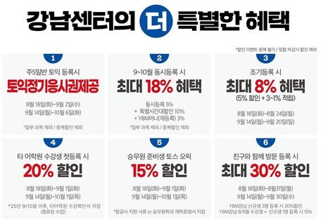 YBM어학원 강남센터, 9월 1일 개강 맞춰 수강생 지원 프로모션 진행
