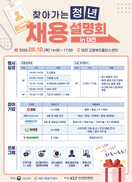 샘표·한국콜마 등 5개 기업, 대전 청년 만났다…채용상담부터 AI 취업설계까지